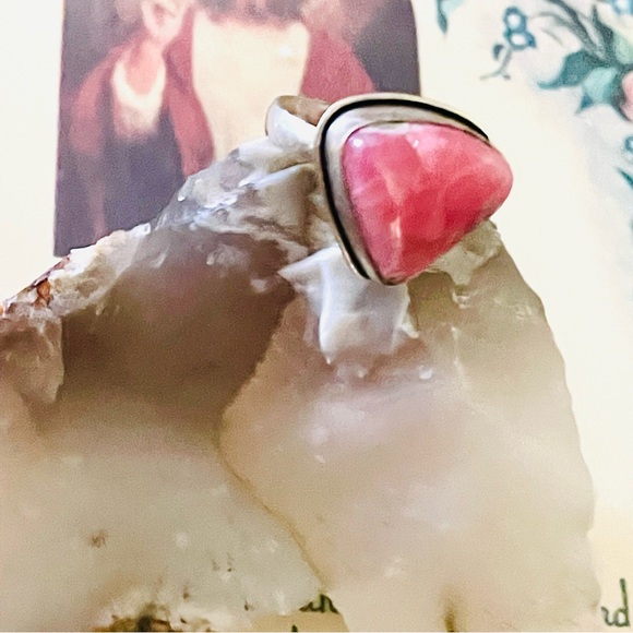Artisan Rose Quartz Sterling Silver 925 Feminine Pink Handcrafted Ring SZ 8 - Picture 13 of 14